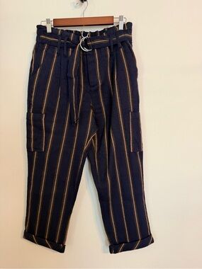 Free People Navy Pants with Tan Stripes Cargo Trousers